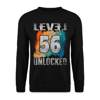 Birthday Gift Level Unlocked 56 years - Unisex Sweatshirt - black - Front - Alina (178cm) & Michal (187cm)