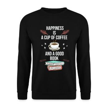 Tasses à café et livres - Happy Bookworm - Sweat-shirt Unisexe - noir - Devant - Alina (178cm) & Michal (187cm)