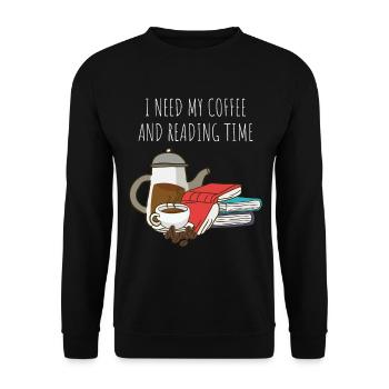 Kaffee trinken, Bücher und Lesen - Unisex Pullover - Schwarz - Vorne - Alina (178cm) & Michal (187cm)