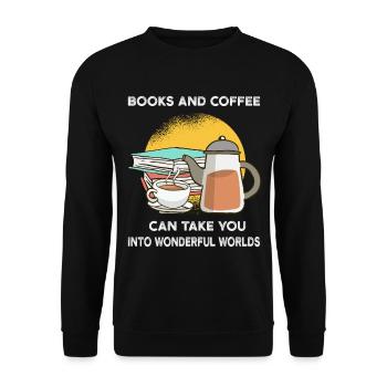 Buch lesen Kaffee trinken - Unisex Pullover - Schwarz - Vorne - Alina (178cm) & Michal (187cm)