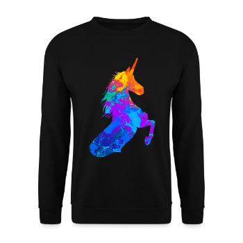 Einhorn Silhouette Einhörner Fabelwesen Splash - Unisex Pullover - Schwarz - Vorne - Alina (178cm) & Michal (187cm)