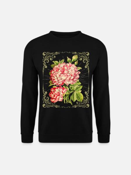 Rosen-Rosenmotiv, Vintage-Retro, botanisch - Unisex Pullover - Schwarz