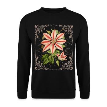 Clematis Illustration, Vintage-botanisch - Unisex Pullover - Schwarz - Vorne - Alina (178cm) & Michal (187cm)