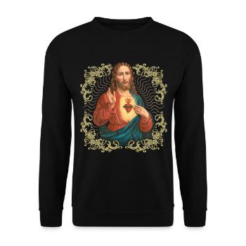 Vintage Jesus, Jesus Christ, Sacred Heart, Savior - Unisex Sweatshirt - black - Front - Alina (178cm) & Michal (187cm)