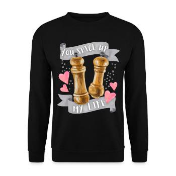 Liebe-Love, lustiger Spruch, Salz-und-Pfeffer - Unisex Pullover - Schwarz - Vorne - Alina (178cm) & Michal (187cm)