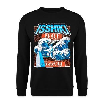 Japan, Isshiki Beach, Surfing Hokusai-Welle - Unisex Pullover - Schwarz - Vorne - Alina (178cm) & Michal (187cm)