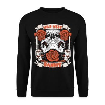Far West, Crâne, Skull Revolver, Sort - Sweat-shirt Unisexe - noir - Devant - Alina (178cm) & Michal (187cm)
