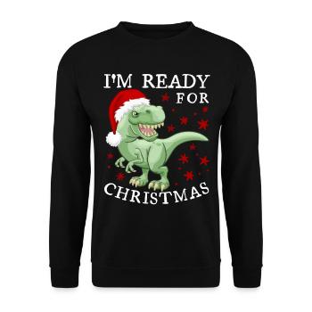 Dinosaurier Weihnachten lustiger Spruch - Unisex Pullover - Schwarz - Vorne - Alina (178cm) & Michal (187cm)