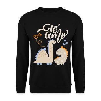 Valentine's Day, Dinosaur Love, Dinosaur Motif Te-Amo - Unisex Sweatshirt - black - Front - Alina (178cm) & Michal (187cm)