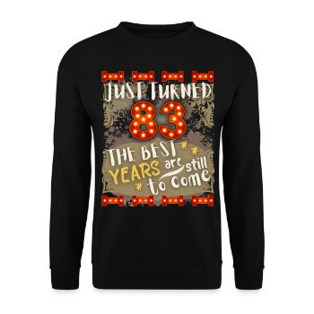 83. Geburtstag 83 Jahre alt Vintage-Design, Spruch - Unisex Pullover - Schwarz - Vorne - Alina (178cm) & Michal (187cm)