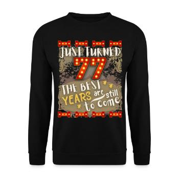 77. Geburtstag 77 Jahre alt Vintage-Design, Spruch - Unisex Pullover - Schwarz - Vorne - Alina (178cm) & Michal (187cm)