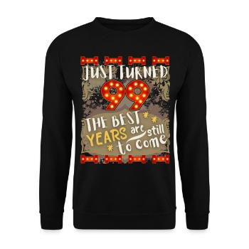 99. Geburtstag 99 Jahre alt Vintage-Design, Spruch - Unisex Pullover - Schwarz - Vorne - Alina (178cm) & Michal (187cm)