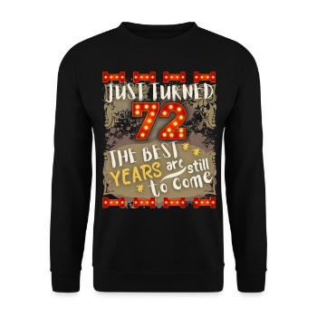 72. Geburtstag 72 Jahre alt Vintage-Design, Spruch - Unisex Pullover - Schwarz - Vorne - Alina (178cm) & Michal (187cm)