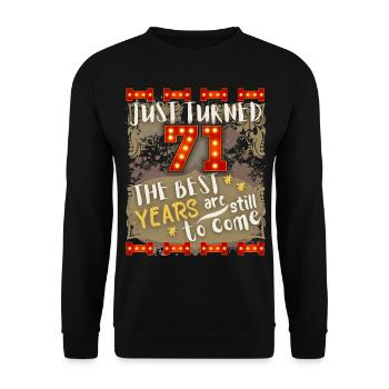 71. Geburtstag 71 Jahre alt Vintage-Design, Spruch - Unisex Pullover - Schwarz - Vorne - Alina (178cm) & Michal (187cm)