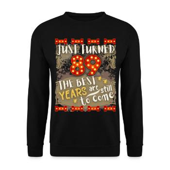 89. Geburtstag 89 Jahre alt Vintage-Design, Spruch - Unisex Pullover - Schwarz - Vorne - Alina (178cm) & Michal (187cm)