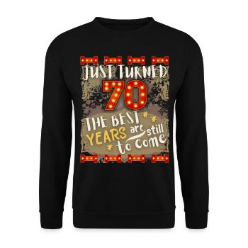 70. Geburtstag 70 Jahre alt Vintage-Design, Spruch - Unisex Pullover - Schwarz - Vorne - Alina (178cm) & Michal (187cm)