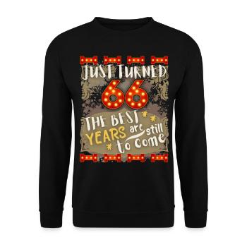 66. Geburtstag 66 Jahre alt Vintage-Design, Spruch - Unisex Pullover - Schwarz - Vorne - Alina (178cm) & Michal (187cm)