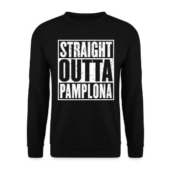 Gerade Outta Pamplona Vintage - Unisex Pullover - Schwarz - Vorne - Alina (178cm) & Michal (187cm)