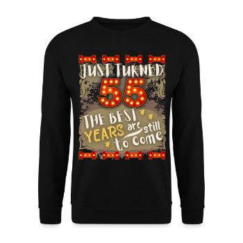 55. Geburtstag 55 Jahre alt Vintage-Design, Spruch - Unisex Pullover - Schwarz - Vorne - Alina (178cm) & Michal (187cm)