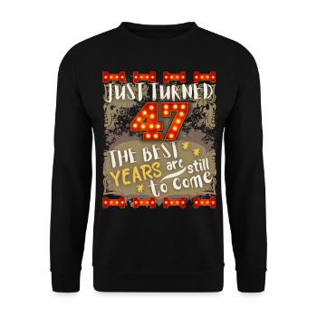 47. Geburtstag 47 Jahre alt Vintage-Design, Spruch - Unisex Pullover - Schwarz - Vorne - Alina (178cm) & Michal (187cm)