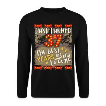 37. Geburtstag 37 Jahre alt Vintage-Design, Spruch - Unisex Pullover - Schwarz - Vorne - Alina (178cm) & Michal (187cm)