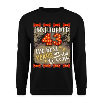 43. Geburtstag 43 Jahre alt Vintage-Design, Spruch - Unisex Pullover - Schwarz - Vorne - Alina (178cm) & Michal (187cm)