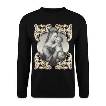 Mutter-Maria, Mother-Mary mit Jesuskind, Christus - Unisex Pullover - Schwarz - Vorne - Alina (178cm) & Michal (187cm)