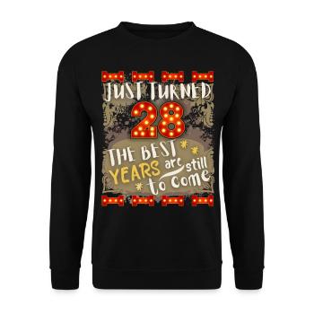 28. Geburtstag 28 Jahre alt Vintage-Design, Spruch - Unisex Pullover - Schwarz - Vorne - Alina (178cm) & Michal (187cm)