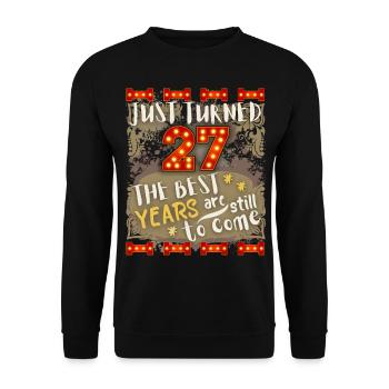 27. Geburtstag 27 Jahre alt Vintage-Design, Spruch - Unisex Pullover - Schwarz - Vorne - Alina (178cm) & Michal (187cm)