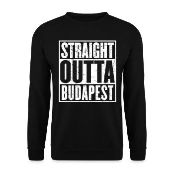 Gerade Outta Budapest Vintage - Unisex Pullover - Schwarz - Vorne - Alina (178cm) & Michal (187cm)