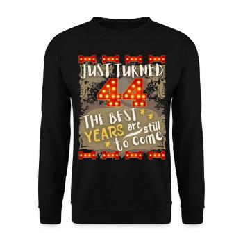 44. Geburtstag 44 Jahre alt Vintage-Design, Spruch - Unisex Pullover - Schwarz - Vorne - Alina (178cm) & Michal (187cm)