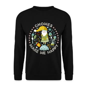 Gnom, Gnome-Leprechaun Happy-Gnome lustiger Spruch - Unisex Pullover - Schwarz - Vorne - Alina (178cm) & Michal (187cm)