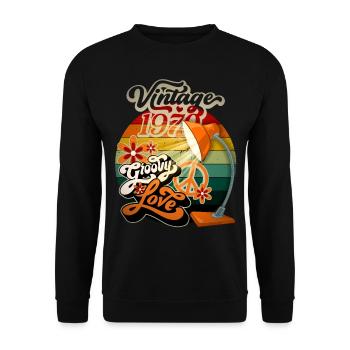 Vintage-1970, Retro-70er Jahre, Groovy-Love Spruch - Unisex Pullover - Schwarz - Vorne - Alina (178cm) & Michal (187cm)