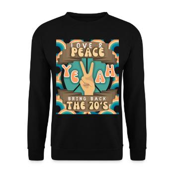 Love-And-Peace, Retro-70er Jahre, peace-symbol - Unisex Pullover - Schwarz - Vorne - Alina (178cm) & Michal (187cm)