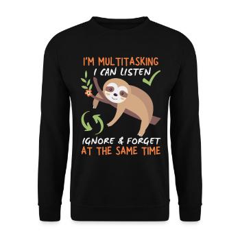 Sloth Sloth, funny saying Multi-Tasking Lazy - Unisex Sweatshirt - black - Front - Alina (178cm) & Michal (187cm)