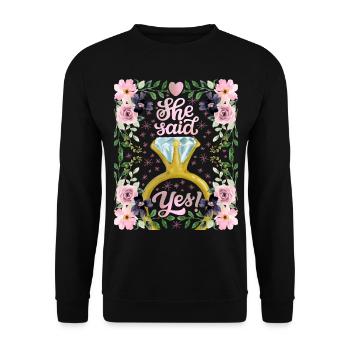 Wedding, Wedding, Bride, She-Said-Yes - Unisex Sweatshirt - black - Front - Alina (178cm) & Michal (187cm)
