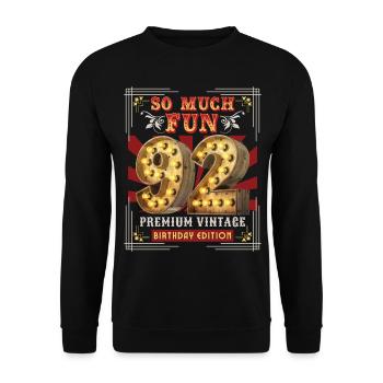 92. Geburtstag 92 Jahre Vintage-Retro Fun-Birthday - Unisex Pullover - Schwarz - Vorne - Alina (178cm) & Michal (187cm)