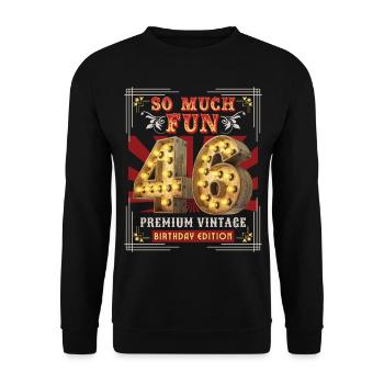 46ème anniversaire 46 ans Vintage-Retro-Fun-Anniversaire - Sweat-shirt Unisexe - noir - Devant - Alina (178cm) & Michal (187cm)