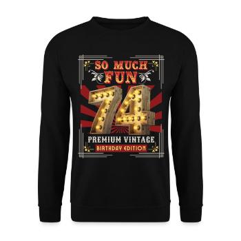74th birthday 74 years Vintage-Retro Fun-Birthday - Unisex Sweatshirt - black - Front - Alina (178cm) & Michal (187cm)