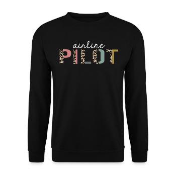 Airline Pilot Leopard Print lustiges Geschenk - Unisex Pullover - Schwarz - Vorne - Alina (178cm) & Michal (187cm)