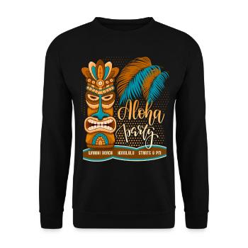Hawaï, fête sur la plage, Honolulu avec masque tiki - Sweat-shirt Unisexe - noir - Devant - Alina (178cm) & Michal (187cm)