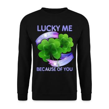 Cloverleaf Bonheur, Happy Love, Saint-Valentin - Sweat-shirt Unisexe - noir - Devant - Alina (178cm) & Michal (187cm)