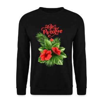Hibiscus, Feuille de palmier Motivation Dicton Typographie - Sweat-shirt Unisexe - noir - Devant - Alina (178cm) & Michal (187cm)