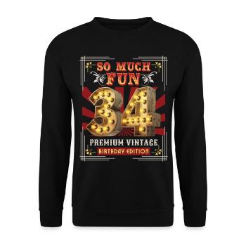 34ème anniversaire 34 ans Vintage-Retro Fun-Birthday - Sweat-shirt Unisexe - noir - Devant - Alina (178cm) & Michal (187cm)