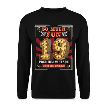 19th birthday 19 years Vintage-Retro Fun-Birthday - Unisex Sweatshirt - black - Front - Alina (178cm) & Michal (187cm)