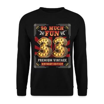 33ème anniversaire 33 ans Vintage-Retro Fun-Birthday - Sweat-shirt Unisexe - noir - Devant - Alina (178cm) & Michal (187cm)