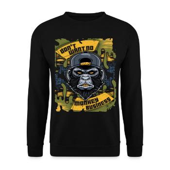 Affe, Monkey-Affe, lustiger Spruch Monkey-Business - Unisex Pullover - Schwarz - Vorne - Alina (178cm) & Michal (187cm)