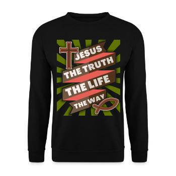 Jesus Christus Jesus-Spruch christliche Motivation - Unisex Pullover - Schwarz - Vorne - Alina (178cm) & Michal (187cm)
