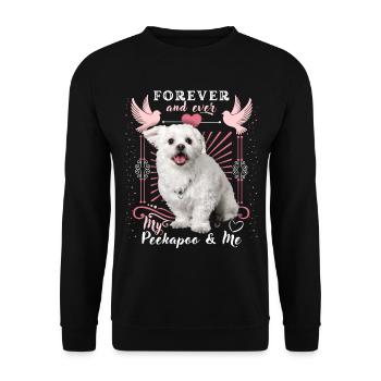 Peekapoo, Hund, Forever-Love, lustiger Spruch - Unisex Pullover - Schwarz - Vorne - Alina (178cm) & Michal (187cm)