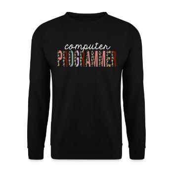 Computerprogrammierer-Leopard-Druck-lustiges Geschenk - Unisex Pullover - Schwarz - Vorne - Alina (178cm) & Michal (187cm)